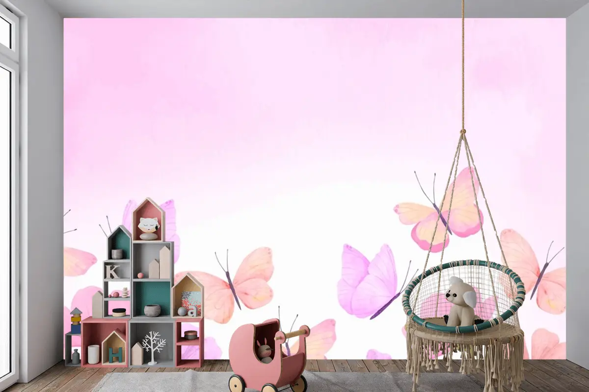 Suluboya Renkli Kelebek Arka Plan Çocuklar Çocuk Odası Duvar Kağıdı Duvar