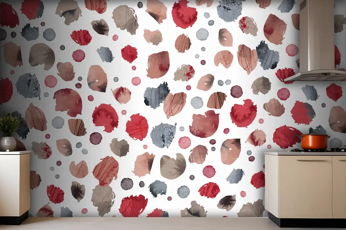 Suluboya Noktalı Desen Mutfak Duvar Kağıdı 
