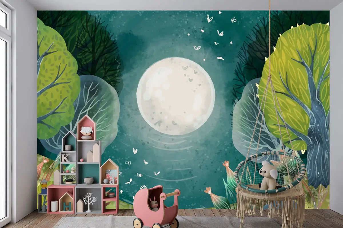 Suluboya Büyülü Orman Çocuk Odası Duvar Kağıdı 