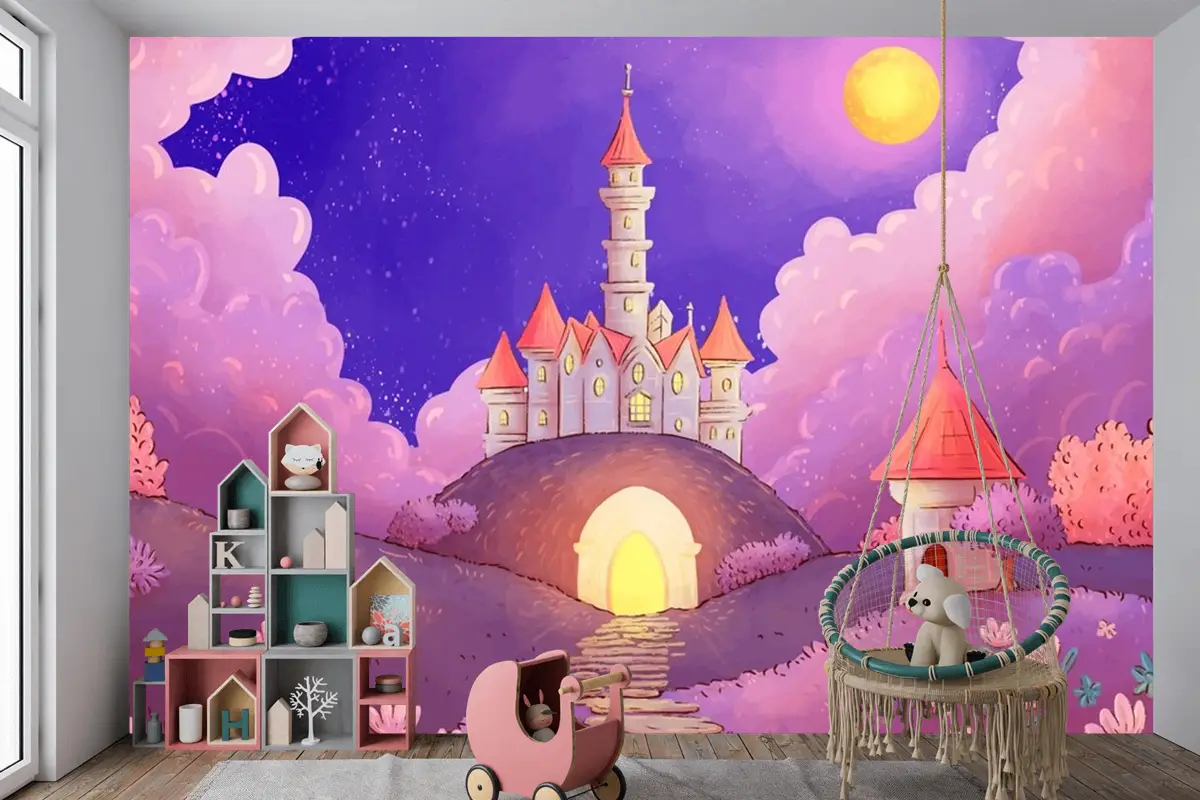 Suluboya Peri Masalı Arka Plan Çocuk Odası Duvar Kağıdı 