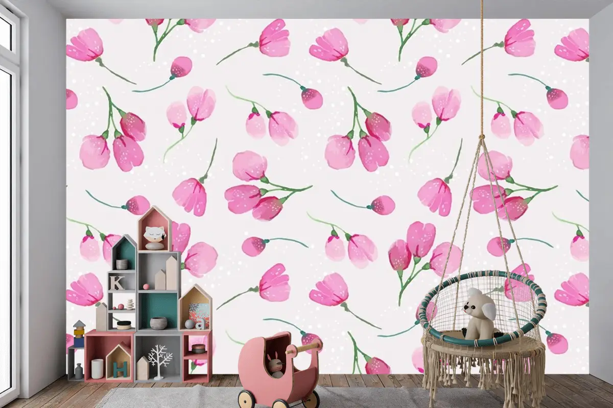Suluboya Çiçek Desenli Tasarım Çocuk Odası Duvar Kağıdı 