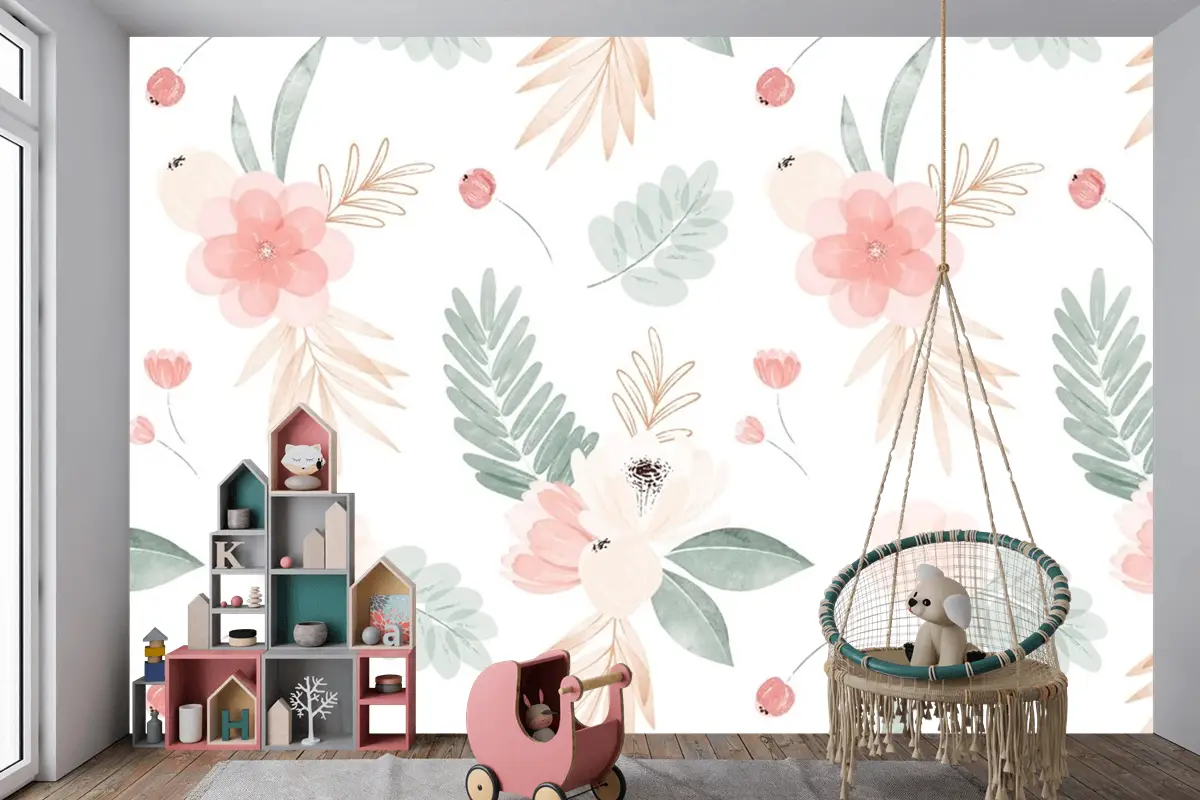 Suluboya Çiçek Çizim Arka Plan Çocuk Odası Duvar Kağıdı