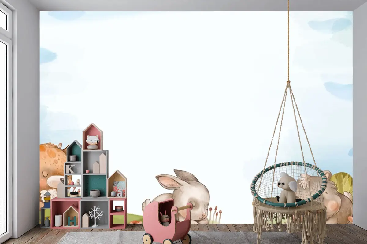 Suluboya Orman Hayvanları Arka Plan Çocuk Odası Duvar Kağıdı 