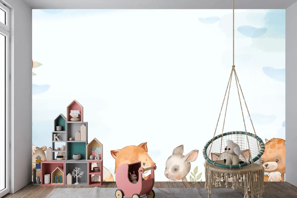 Suluboya Orman Hayvanları Çocuk Odası Duvar Kağıdı