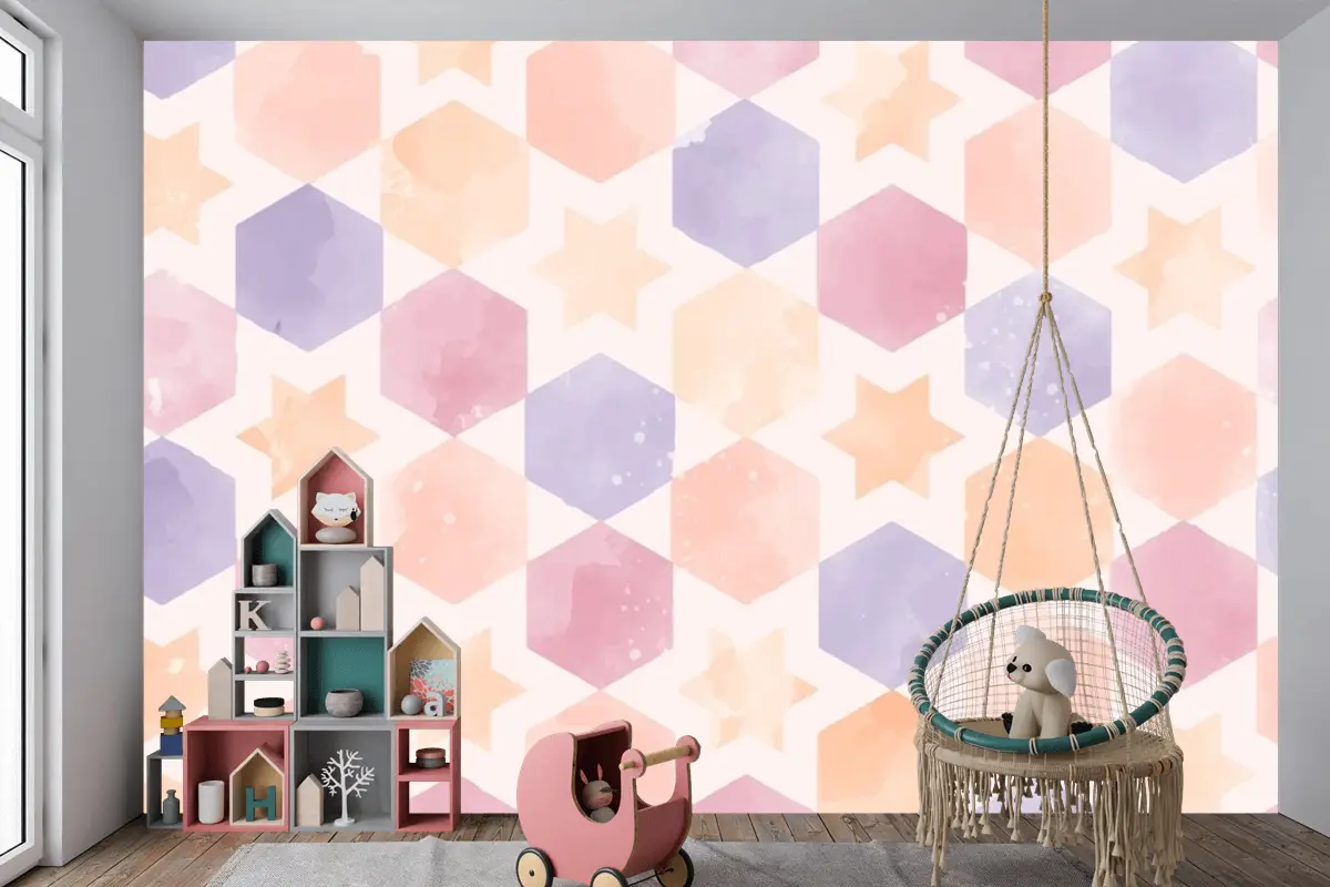 Suluboya Geometrik Arka Plan Çocuklar Çocuk Odası Duvar Kağıdı