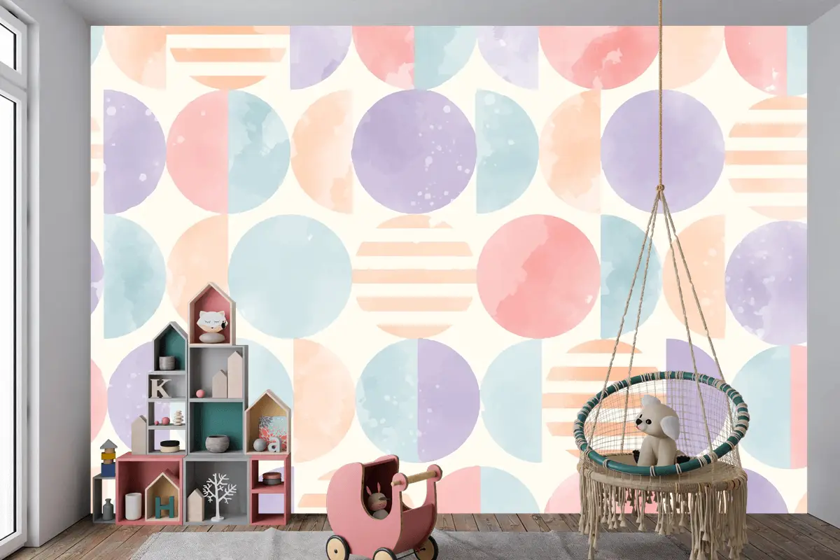 Suluboya Geometrik Arka Plan Çocuk Odası Duvar Kağıdı 