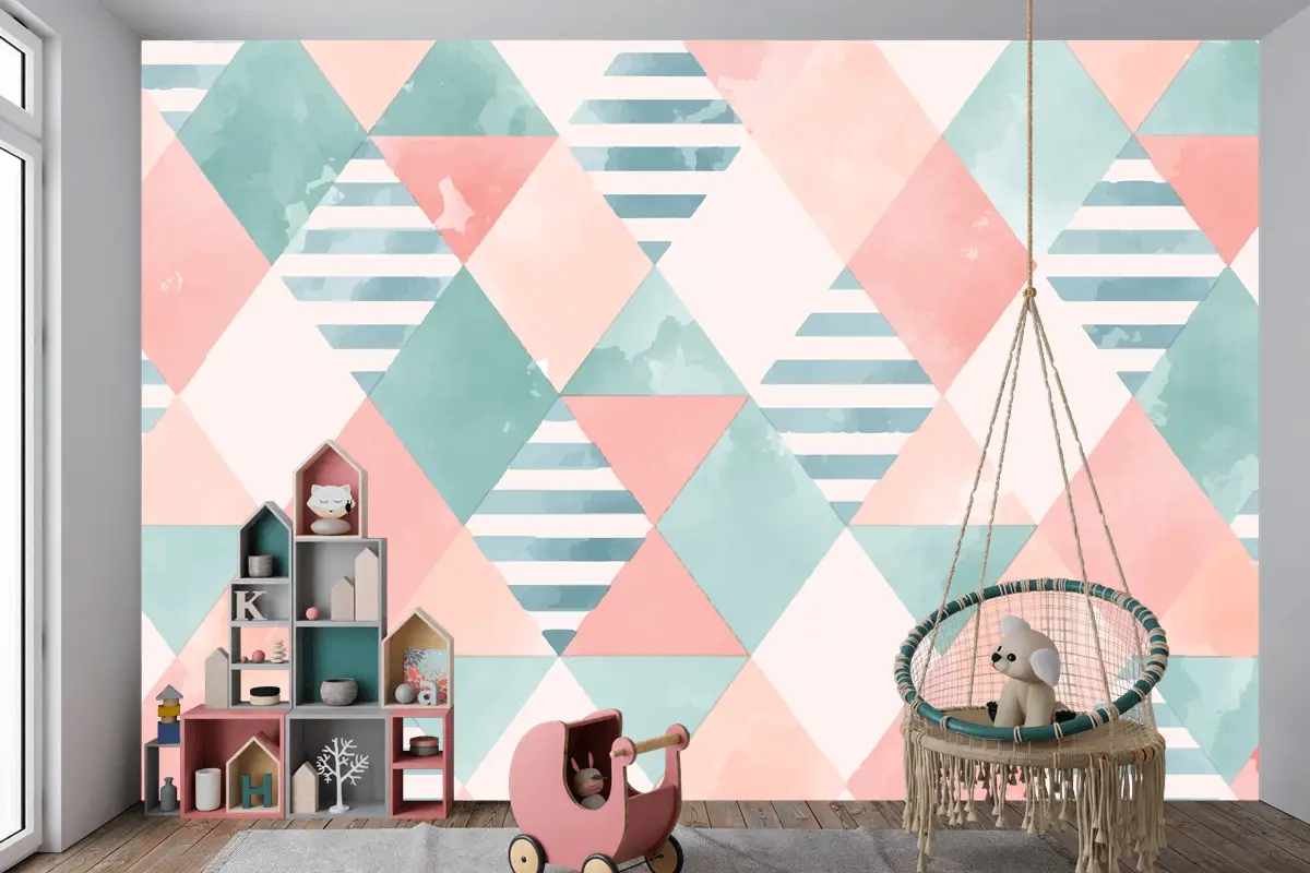 Suluboya Geometrik Çocuk Odası Duvar Kağıdı