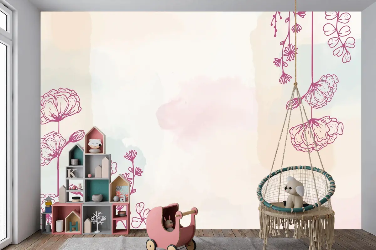 Suluboya Elle Çizilmiş Arka Plan Çocuk Odası Duvar Kağıdı