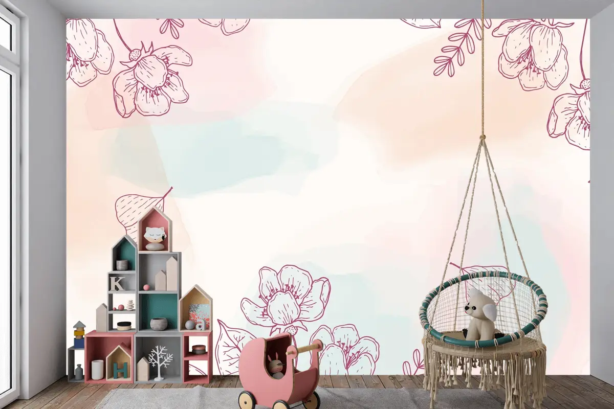 Suluboya Elle Çizilmiş Arka Plan Çocuk Odası Duvar Kağıdı 
