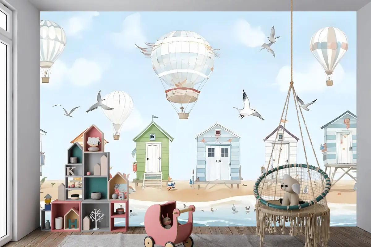 Sıcak Hava Balonlu Suluboya Çocuk Plaj Evi