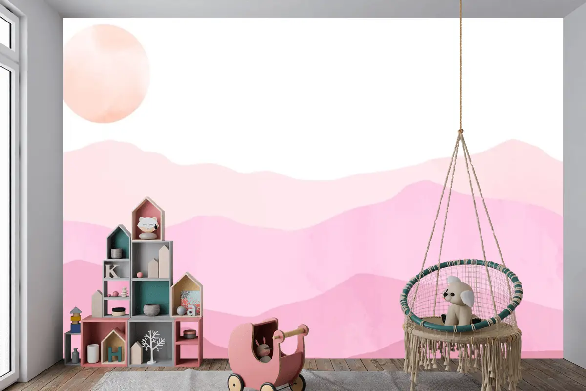 Suluboya Pastel Dağlar Arka Plan Çocuk Odası Duvar Kağıdı 