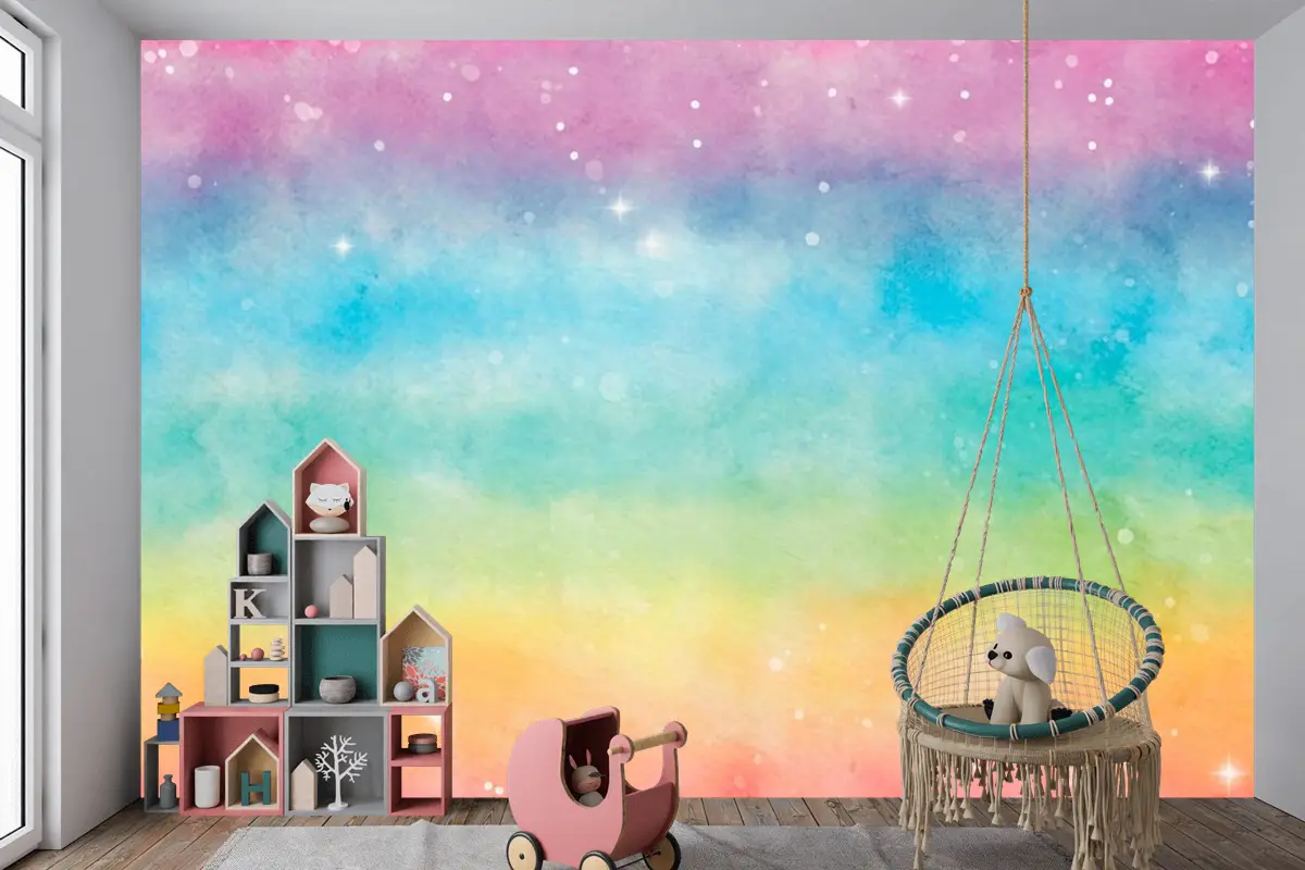 Suluboya Gökkuşağı Arka Plan  Çocuk Odası Duvar Kağıdı