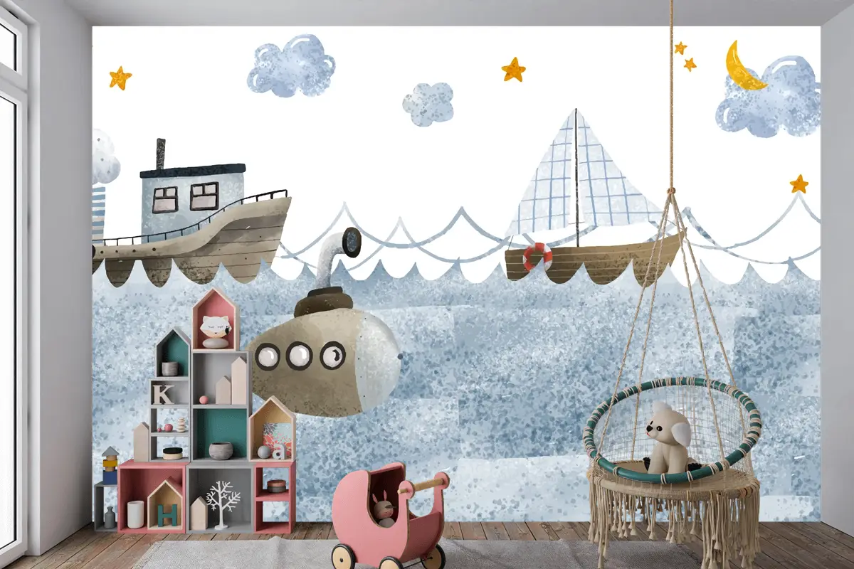 Suluboya Deniz Manzarası Çocuk Odası Duvar Kağıdı 