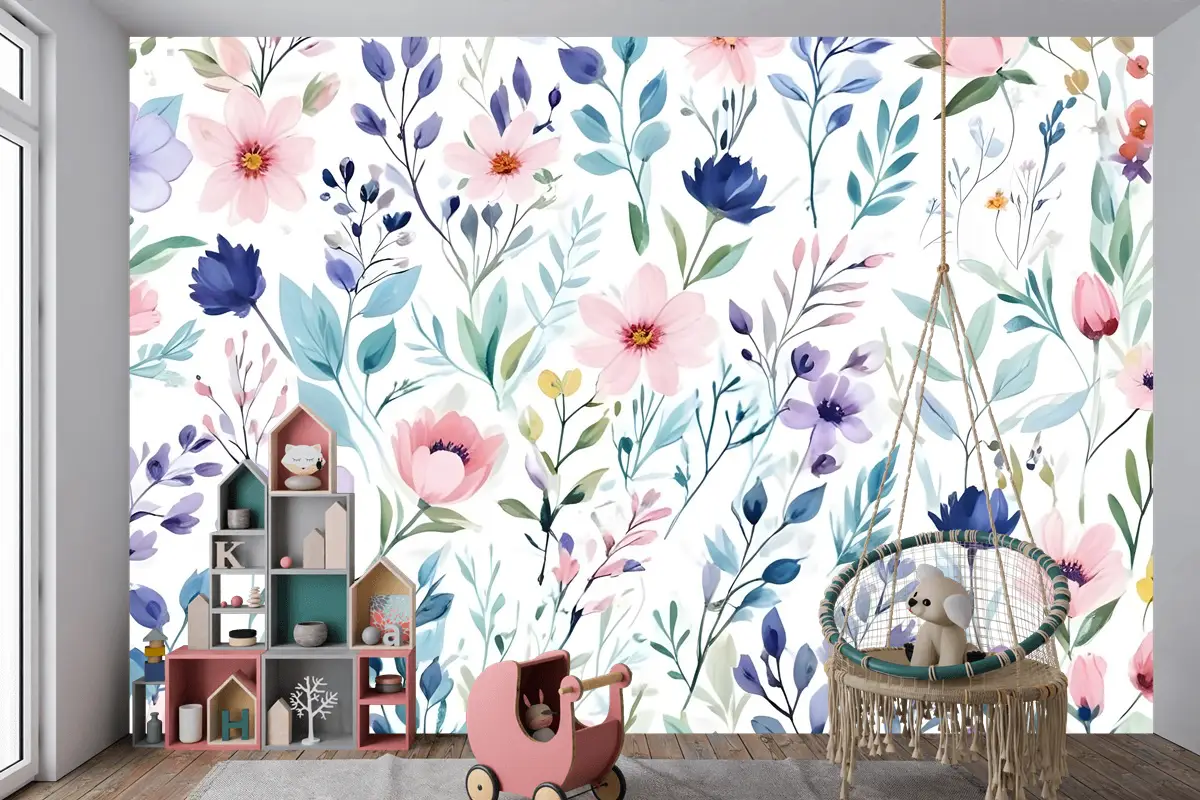 Suluboya Bahar Çiçek Çocuk Odası Duvar Kağıdı 