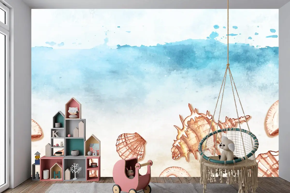 Kabuklu Suluboya Yaz Arkaplanı Çocuk Odası Duvar Kağıdı