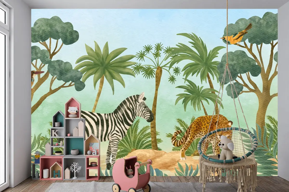 Suluboya Yaban Hayatı Arka Plan Çocuk Çocuk Odası Duvar Kağıdı 