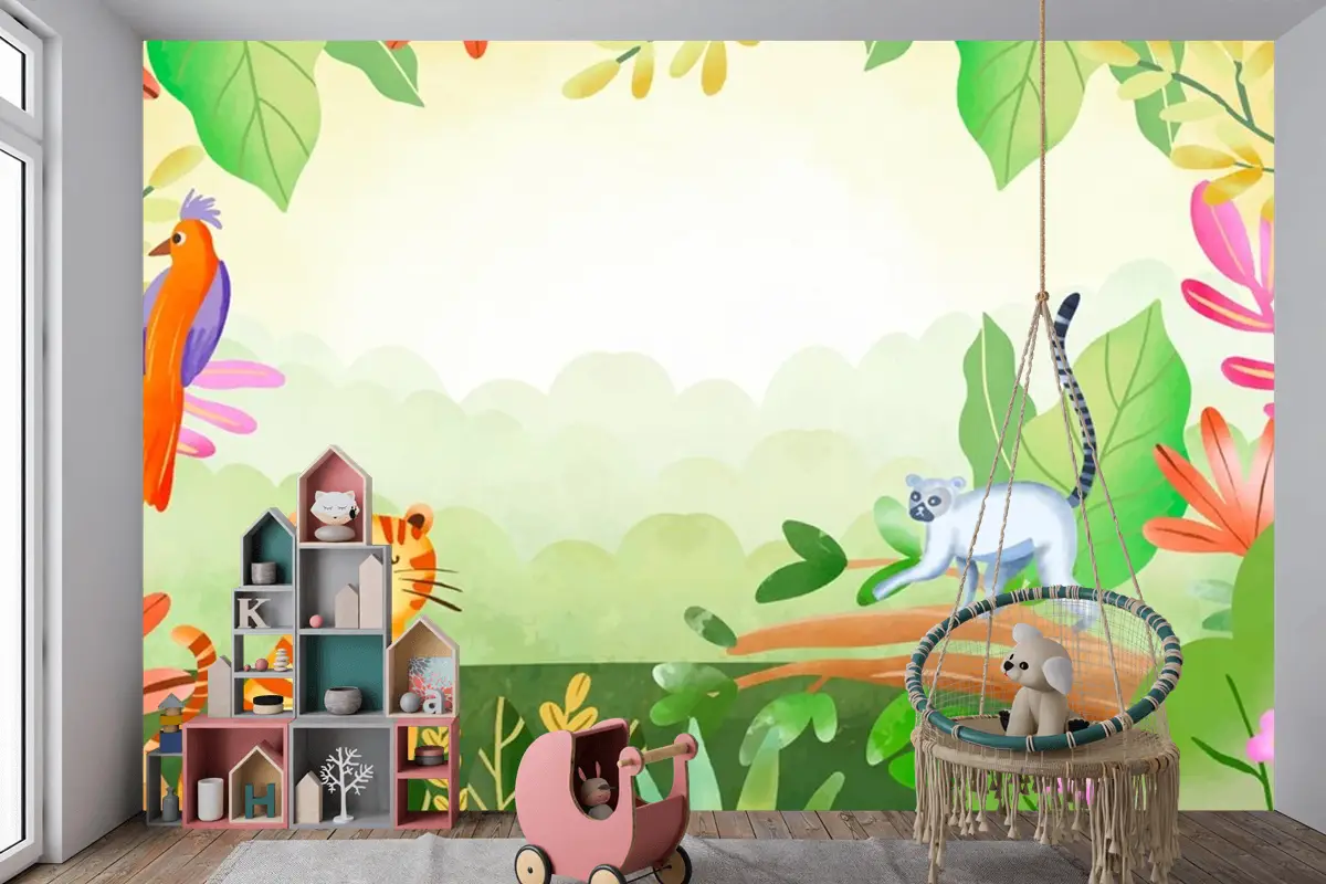 Suluboya Dünya Yaban Hayatı Günü Arka Plan Çocuk Odası Duvar Kağıdı 