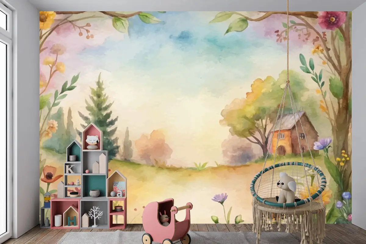 Kırsal Çocuk Odası Duvar Kağıdı Duvarında Kır Çiçeği Suluboya Arkaplan