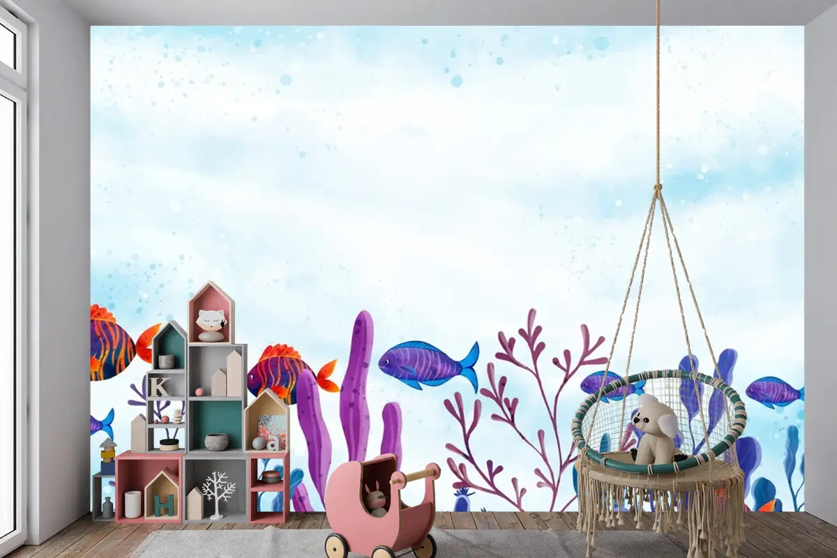 Dünya Okyanuslar Günü Suluboya Arka Plan Çocuk Odası Duvar Kağıdı