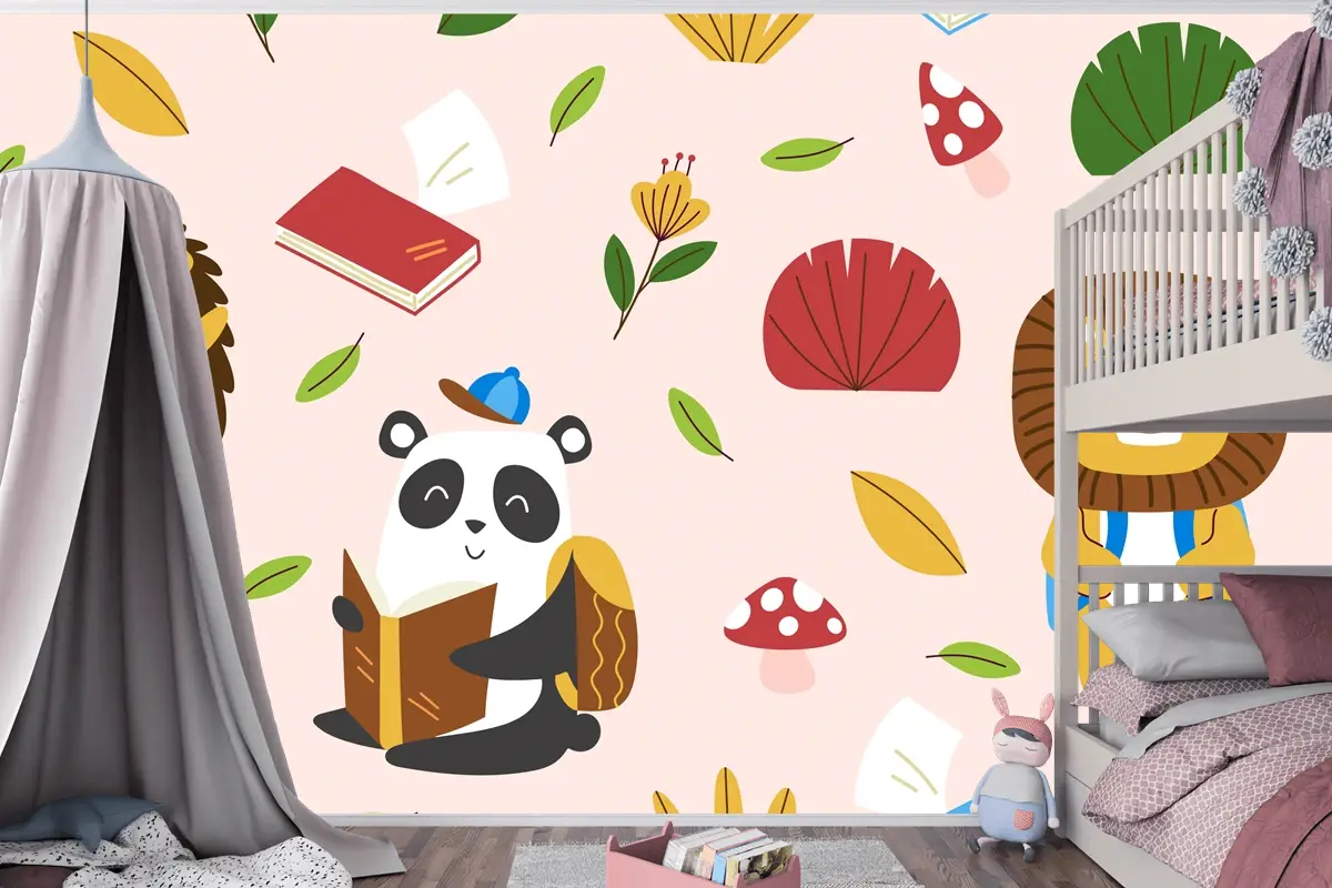 Elle Çizilmiş Çocuksu Hayvanlar Desen Çocuk Odası Duvar Kağıdı 