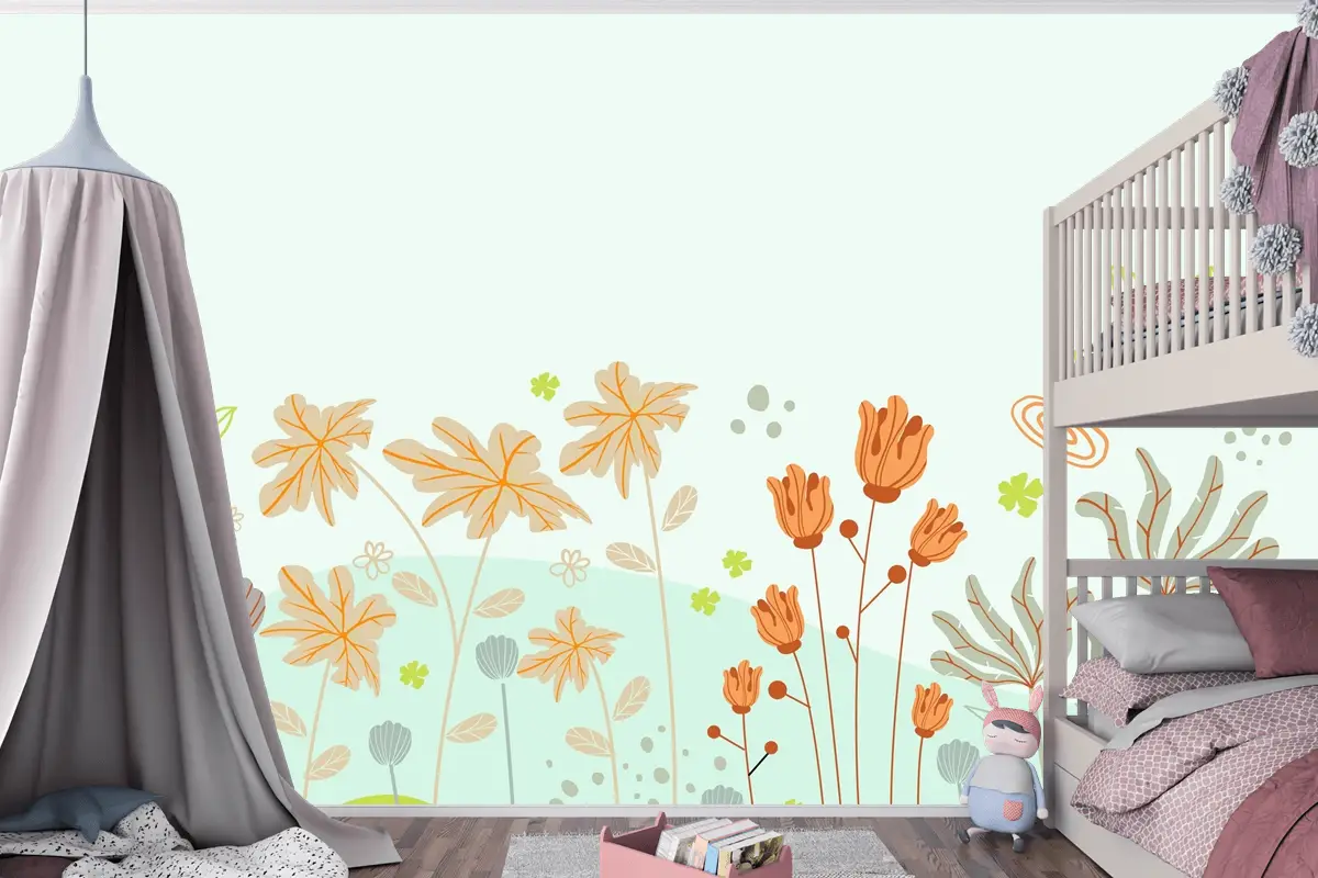 Güzel Ve Yaratıcı Çiçekli Çocuk Odası Duvar Kağıdı 