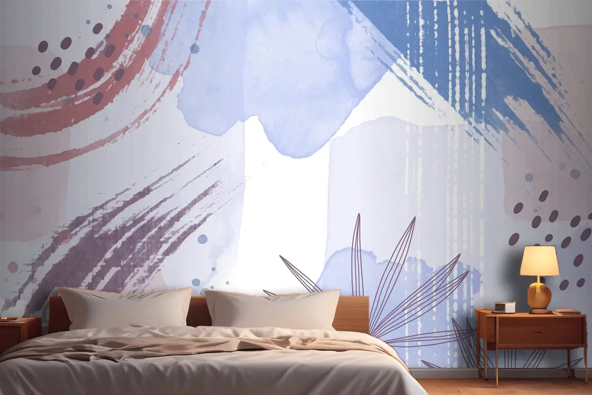 Yaprakları Ile Suluboya Soyut Arka Plan Yatak Odası Duvar Kağıdı