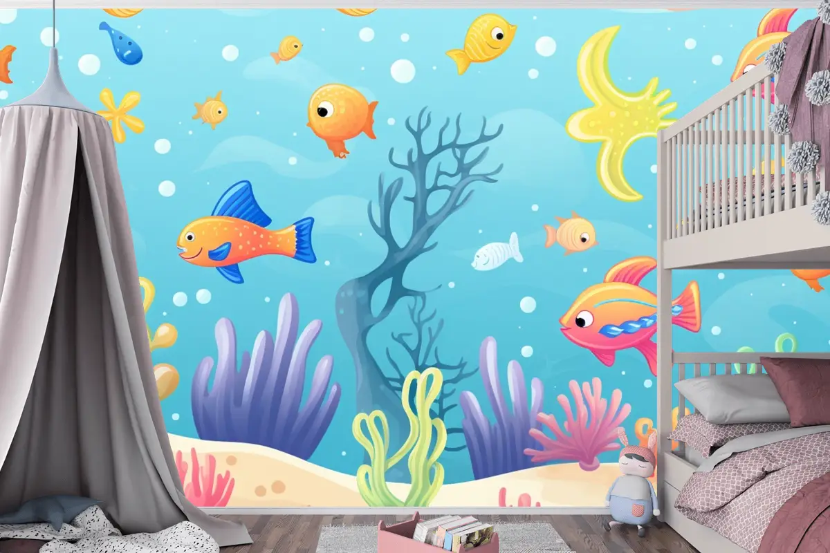 Palyaço Balığı Ve Mercanla Bir Mercan Resifinin Tablosu Çocuk Odası Duvar Kağıdı