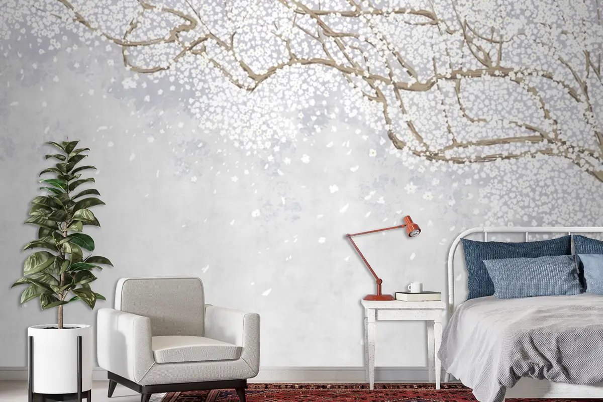 Eski Vintage Duvar Kağıdı Duvarında Ağaç Ve Dallar