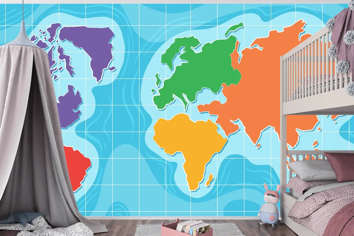 Dünya Haritası Çocuk Odası Duvar Kağıdı Duvarının Havadan Görünümü