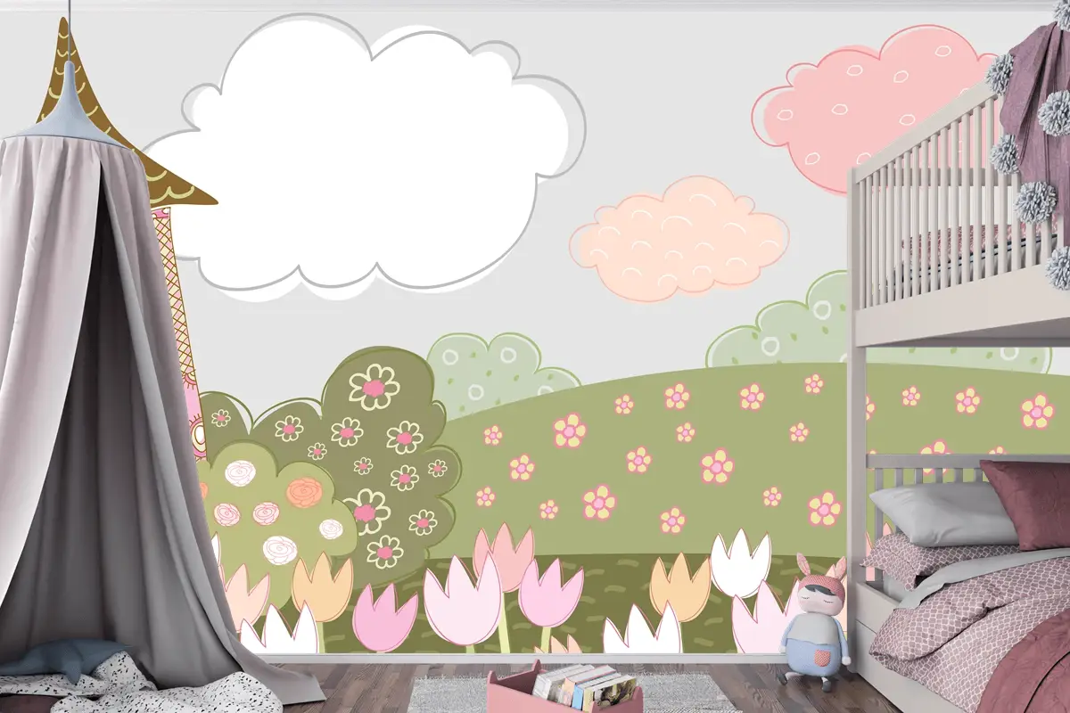 Desenli Dekoratif Şehir Çocuk Odası Duvar Kağıdı