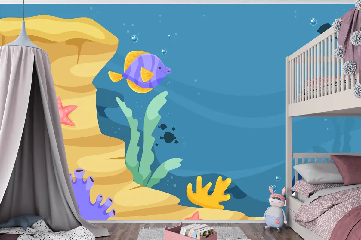 Dünya Okyanuslar Günü Elle Çizilmiş Düz Arka Plan Çocuk Odası Duvar Kağıdı