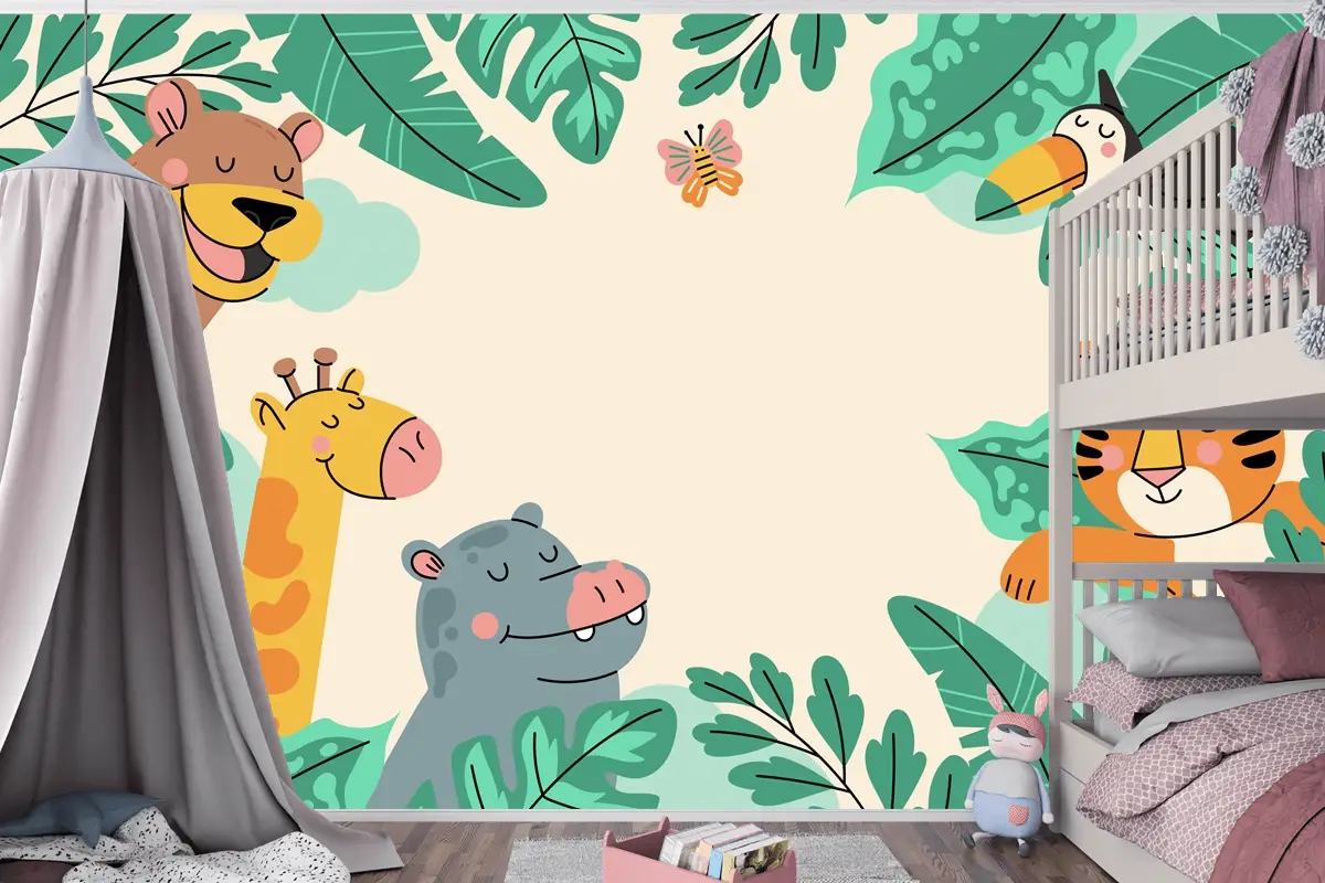 Elle Çizilmiş Yaban Hayatı Arka Plan Çocuk Odası Duvar Kağıdı 