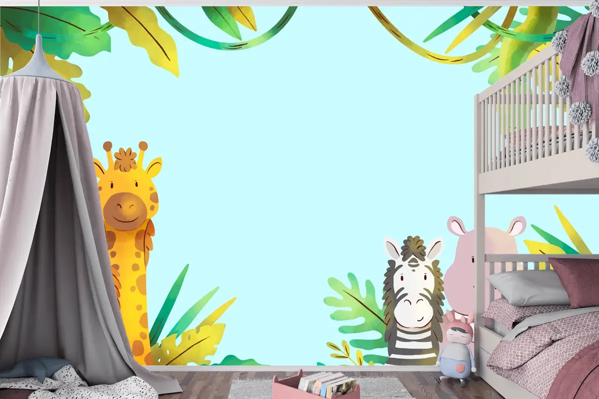 Suluboya Yaban Hayatı Arka Plan Çocuk Odası Duvar Kağıdı 