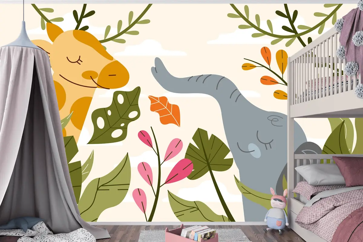 Elle Çizilmiş Yaban Hayatı Arka Plan Çocuk Odası Duvar Kağıdı 