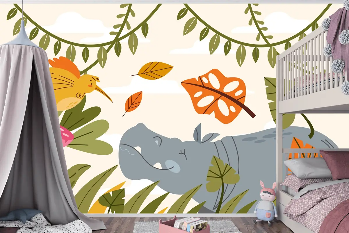 Elle Çizilmiş Yaban Hayatı Arka Plan Çocuk Odası Duvar Kağıdı 