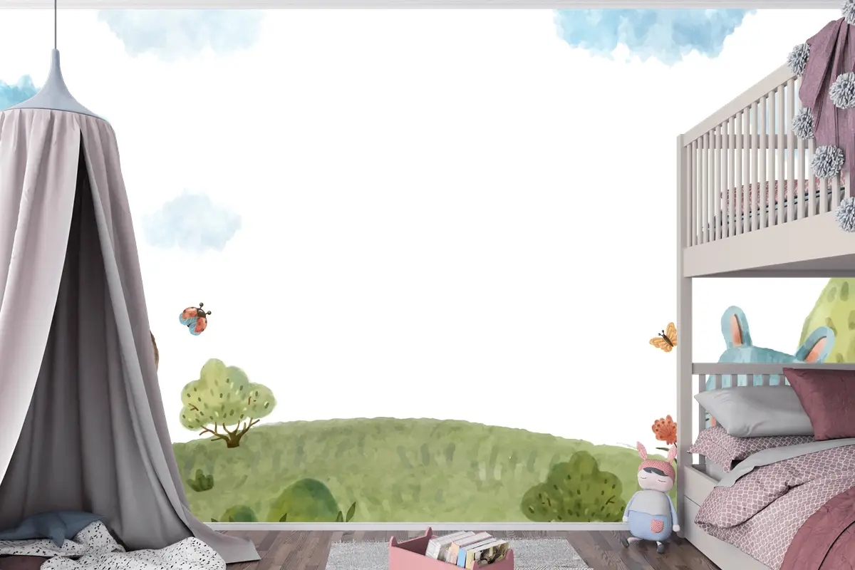 Suluboya Yaban Hayatı Arka Plan Çocuk Odası Duvar Kağıdı 