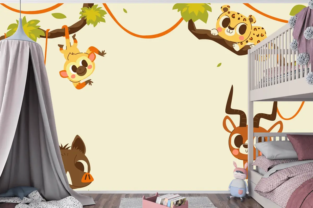 Elle Çizilmiş Yaban Hayatı Arka Plan Çocuk Odası Duvar Kağıdı 