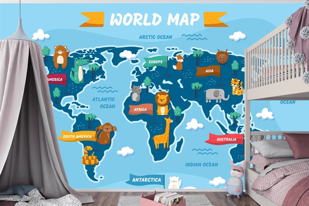 Elle Çizilmiş Çocuk Haritası Çocuk Odası Duvar Kağıdı