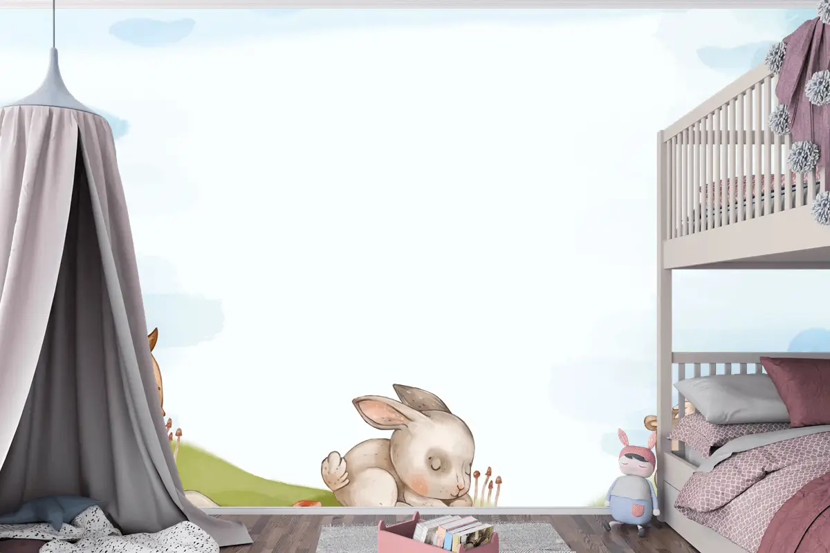 Suluboya Orman Hayvanları Arka Plan Çocuk Odası Duvar Kağıdı 