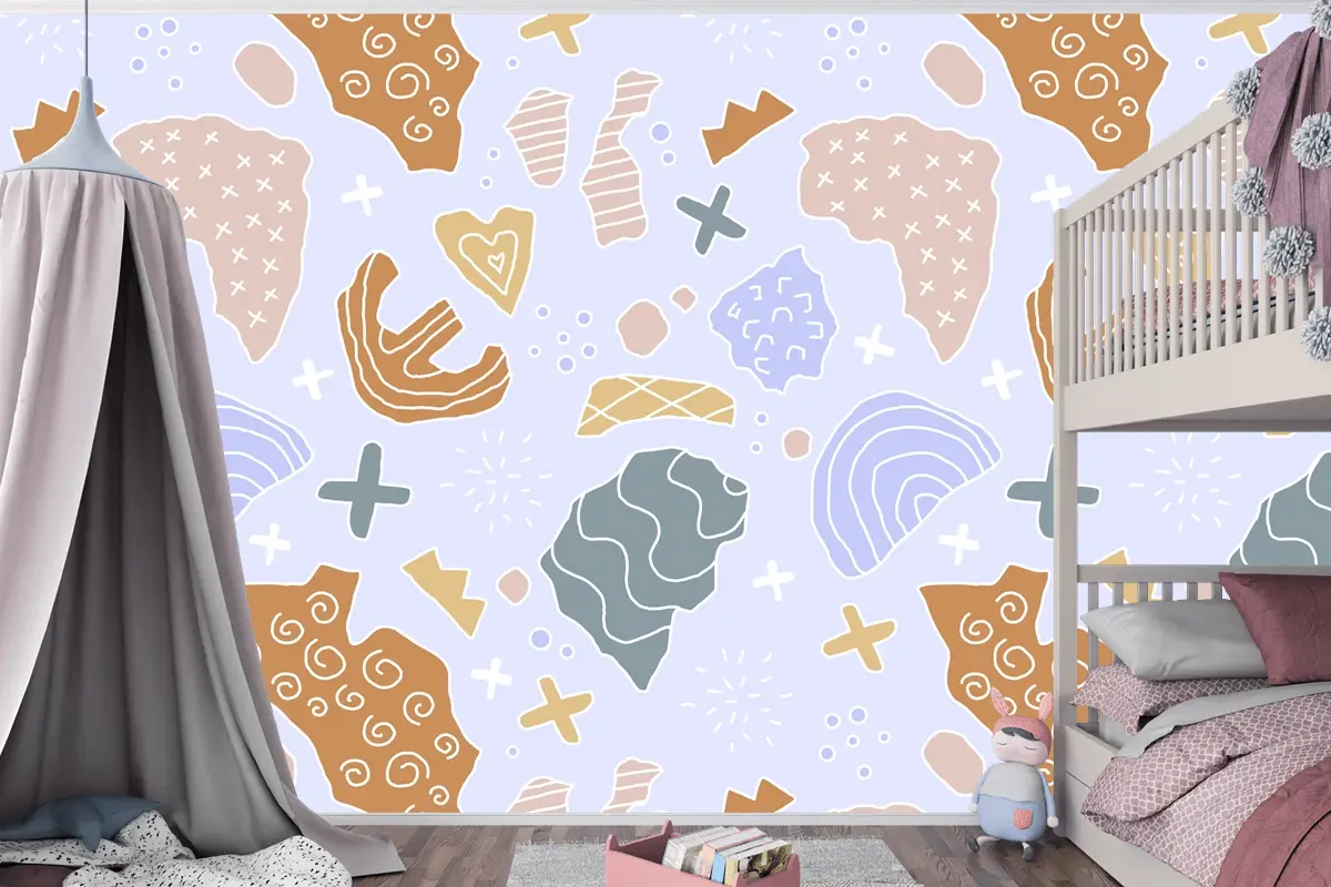 Elle Çizilmiş Kesme Kolaj Desen Çocuk Odası Duvar Kağıdı 