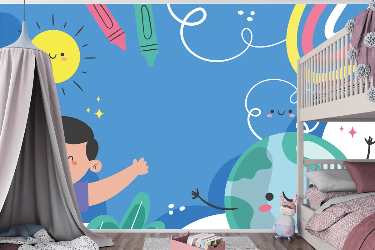 Düz Dünya Çocuk Günü Arka Plan Çocuk Odası Duvar Kağıdı 