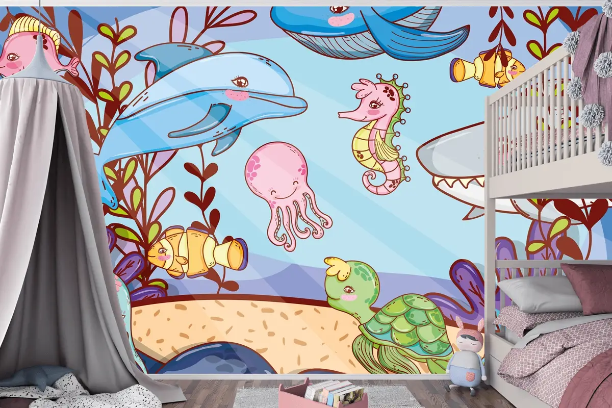 Sudaki Deniz Yaşamı Çocuk Odası Duvar Kağıdı 