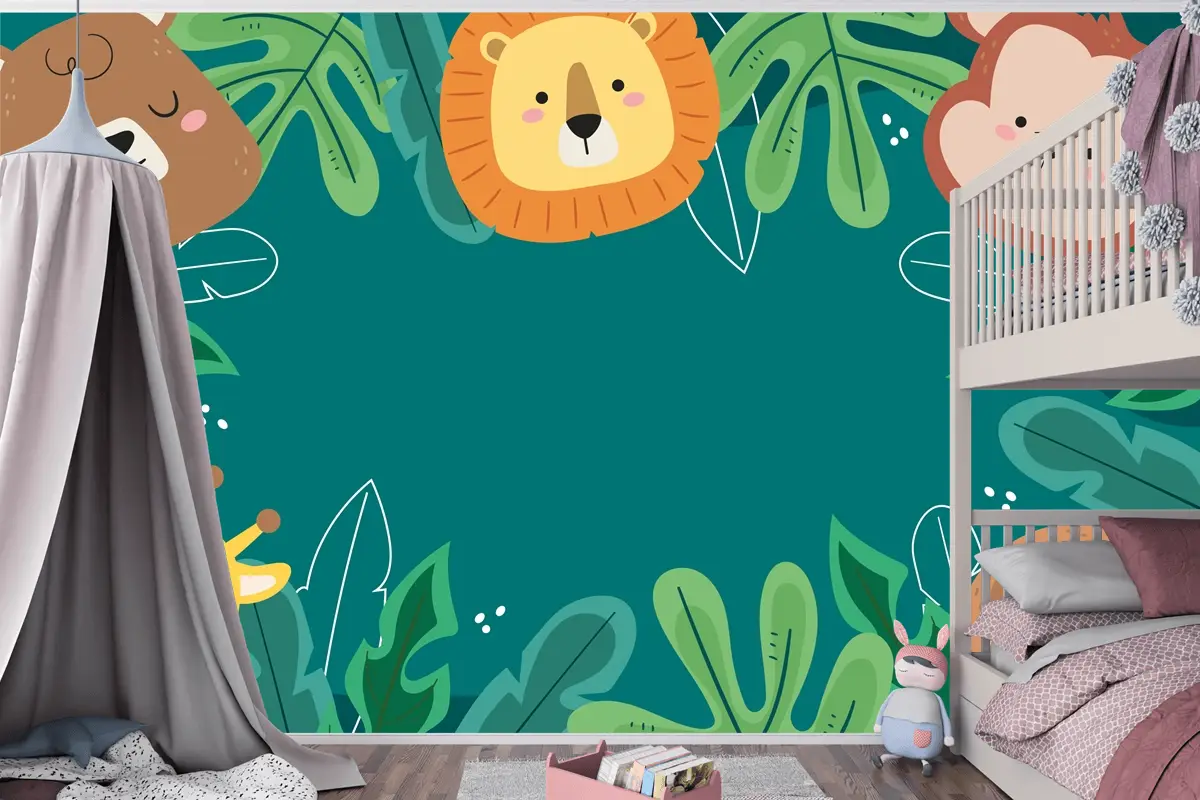 Flora Ve Fauna Çocuk Odası Duvar Kağıdı  Ile Dünya Yaban Hayatı Günü İçin Düz Arka Plan