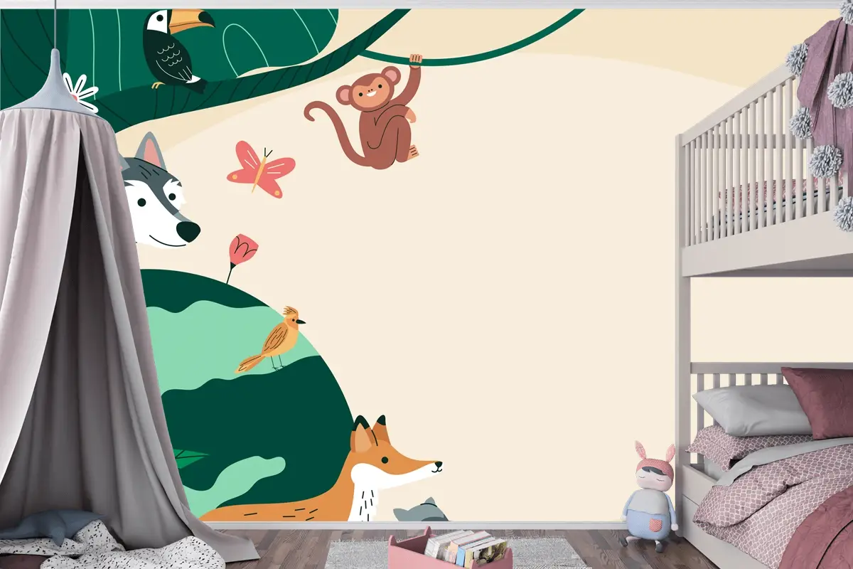 Flora Ve Fauna Çocuk Odası Duvar Kağıdı  Ile Dünya Yaban Hayatı Günü İçin Düz Arka Plan