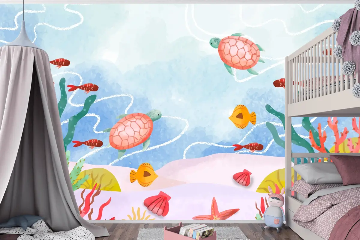 Dünya Okyanuslar Günü Kutlaması İçin Suluboya Arka Plan Çocuk Odası Duvar Kağıdı 