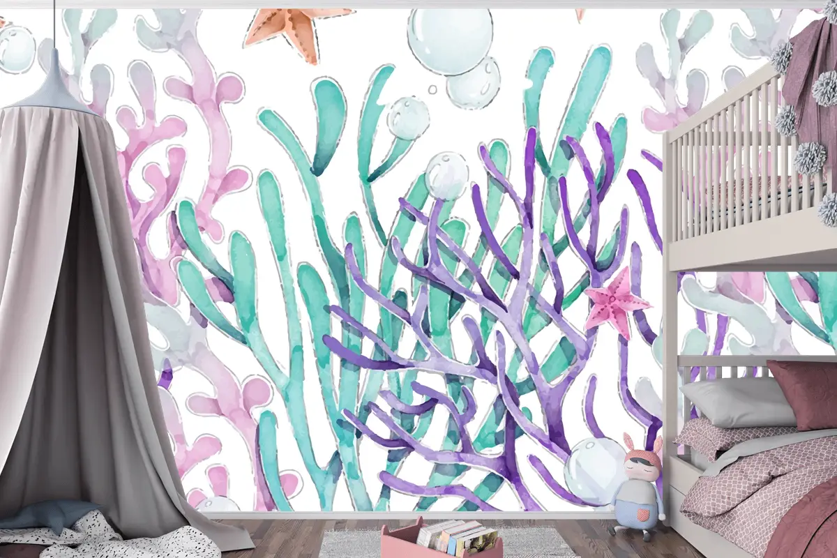 Suluboya Renkli Mercan Arka Plan Çocuk Odası Duvar Kağıdı 