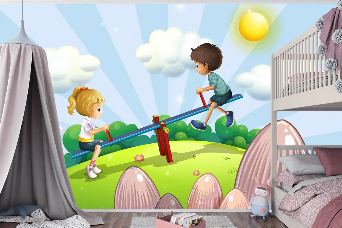 Tahterevalliye Binen Bir Erkek Ve Bir Çocuk Odası Duvar Kağıdı