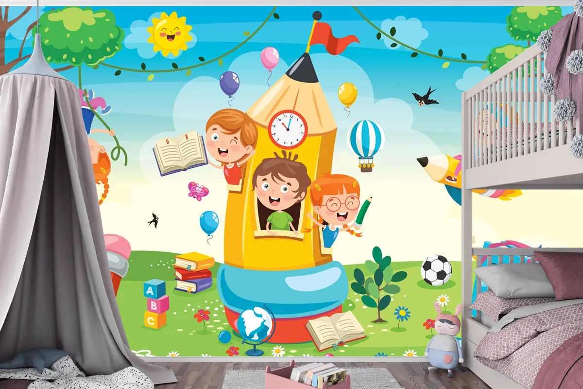 Kalem Evinde Oynayan Sevimli Çocuklar Çocuk Odası Duvar Kağıdı