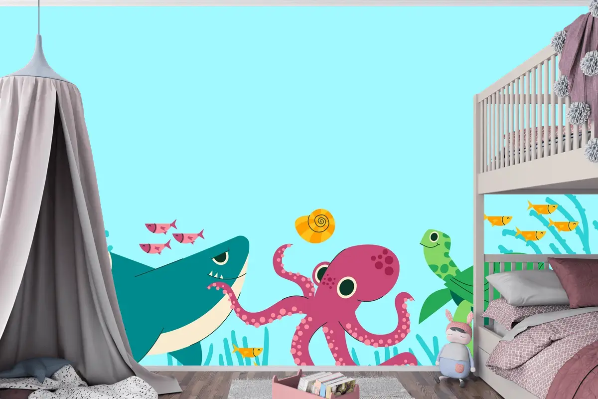 Düz Dünya Hayvan Günü Arka Plan Çocuk Odası Duvar Kağıdı 