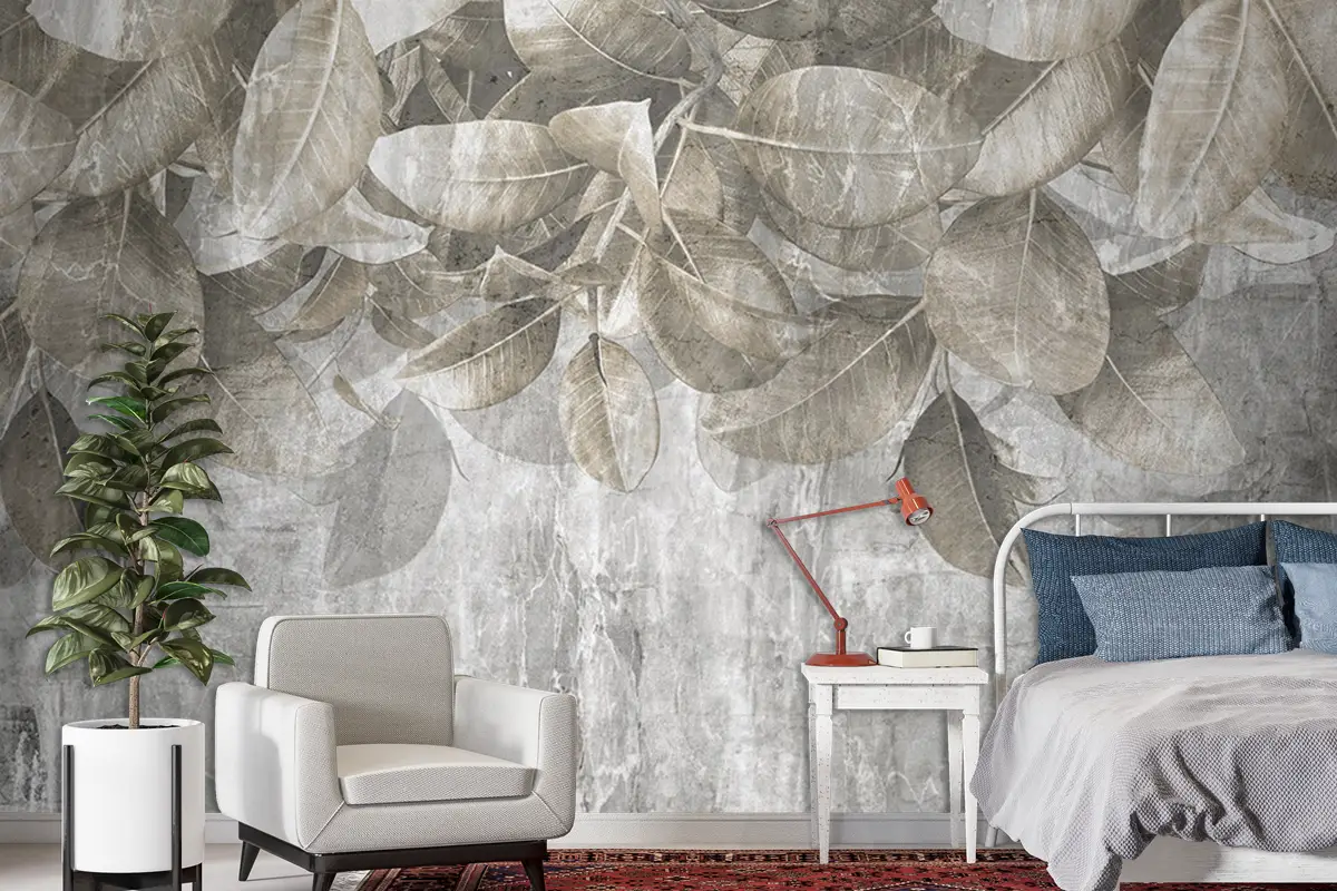 Bej Yapraklar Duvar Kağıdı Tropikal Duvar Kağıtları